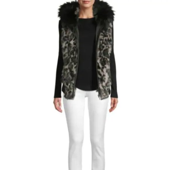 Jocelyn- Savage Collection Jackets & Blazers - Fox Fur-Trim Leopard-Print Rabbit Fur Vest